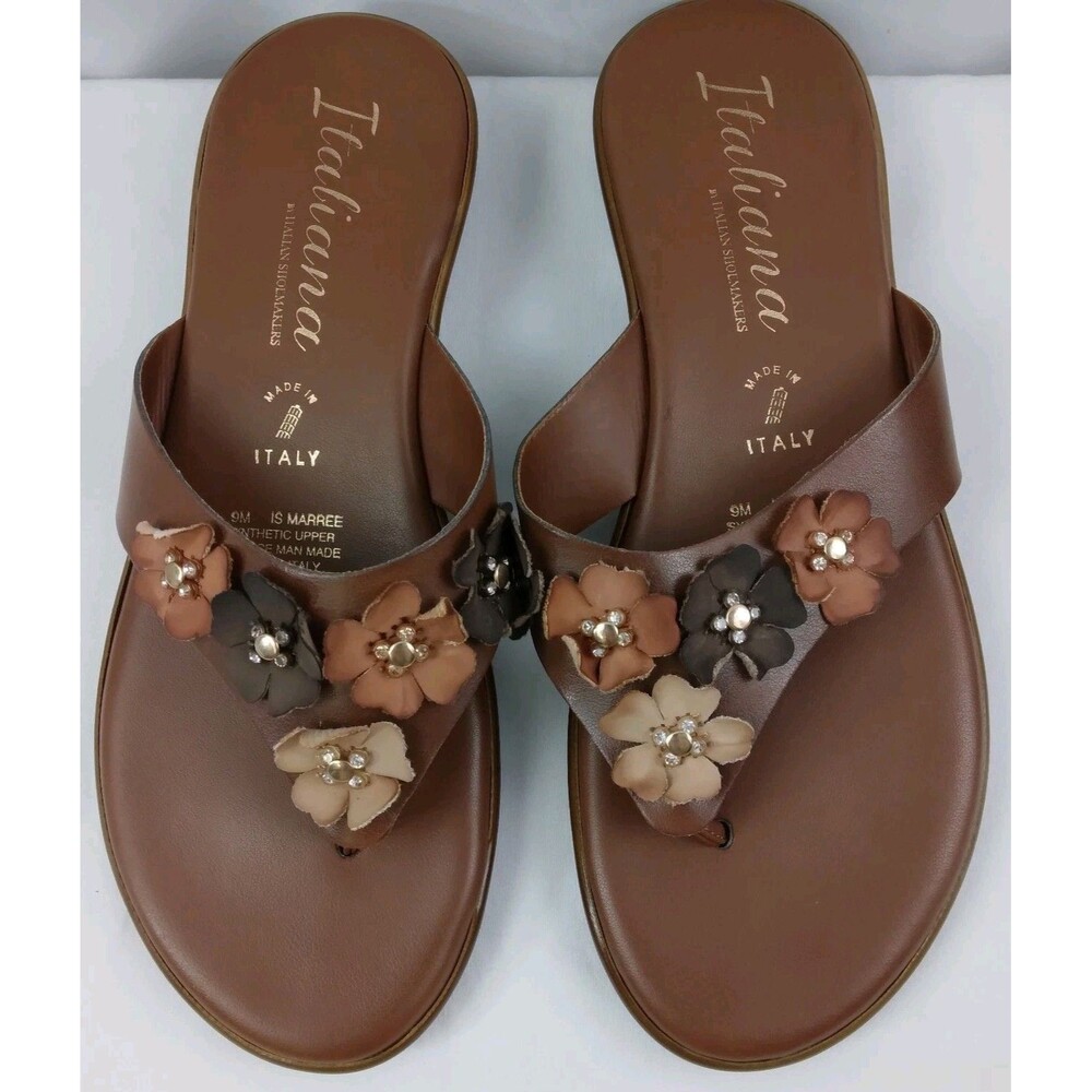 Italiana by Italian Shoemakers Marree Thong Sandals Brown Floral Women's 9M